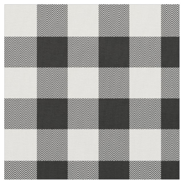 White and Black Chevron Buffalo Plaid Fabric (Close Up)