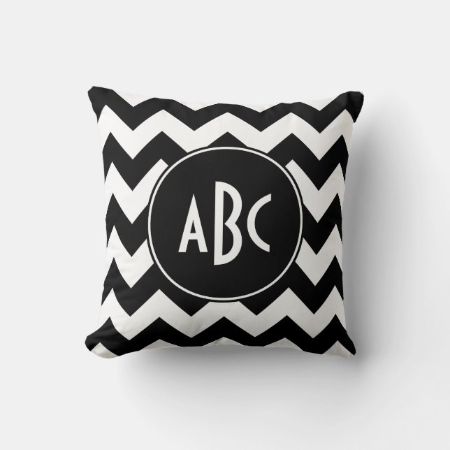 White and Black Chevron Monogram Throw Pillow (Front)