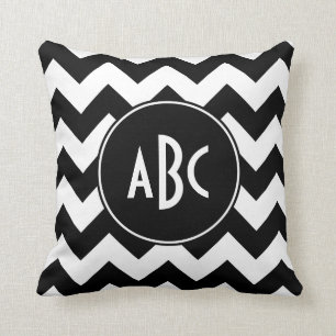 White and Black Chevron Monogram Throw Pillow