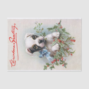 White and Black Christmas Puppy Blue Ribbon Tissue Paper