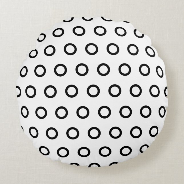 White and Black Circles Round Pillow (Front)