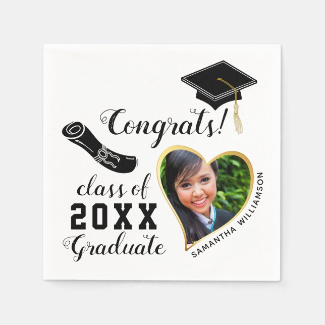 White and Black Class of 2025 Graduate Graduation Napkin (Front)