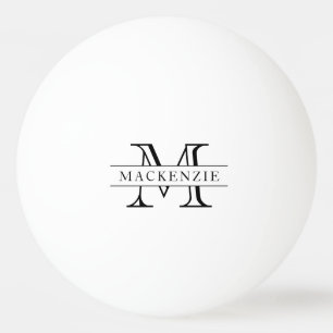White and Black Classic Border Name Monogram Ping Pong Ball