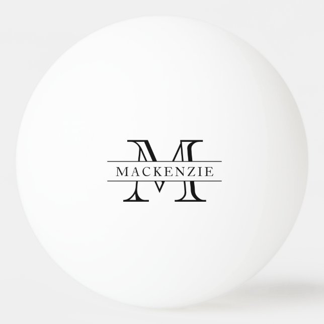 White and Black Classic Border Name Monogram Ping Pong Ball (Front)