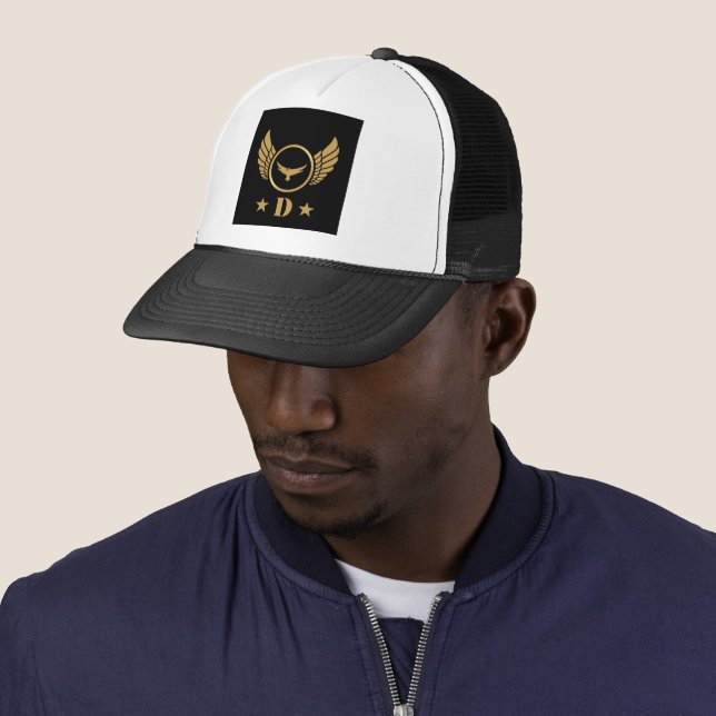 White and Black Colour D Letter Printed Image-Cap Trucker Hat (In Situ)