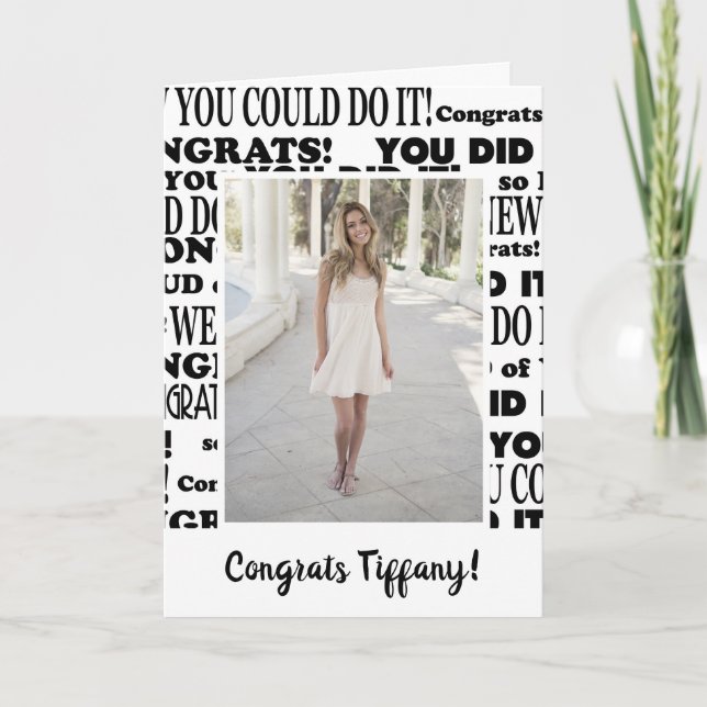 White and Black Congratulations Grad Photo Card (Front)