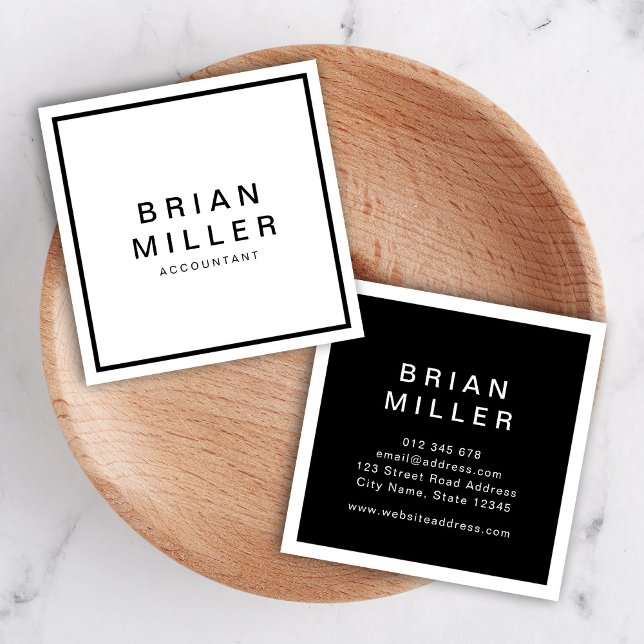 White and Black Corporate Modern Professional Square Business Card (Creator Uploaded)