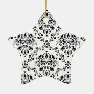 White and Black Damask Ceramic Ornament