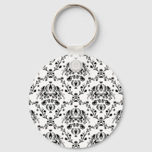 White and Black Damask Keychain