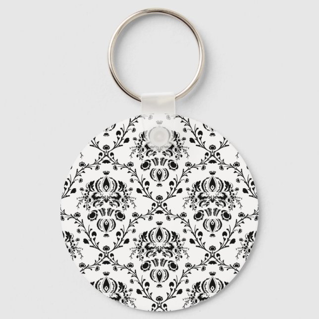 White and Black Damask Keychain (Front)