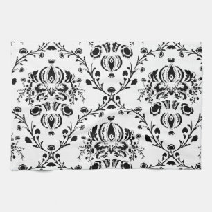 White and Black Damask Kitchen Towel