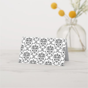 White and Black Damask Place Card