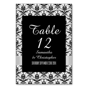 White and black damask table number