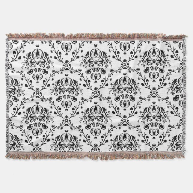 White and Black Damask Throw Blanket (Front)