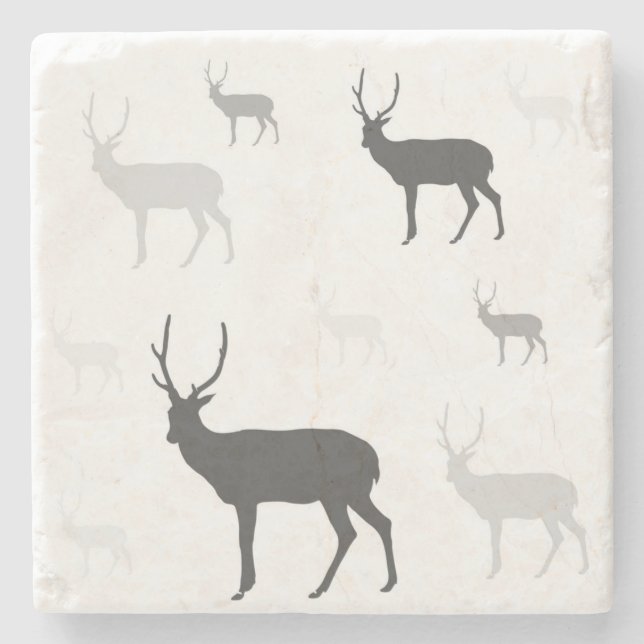 White and black deer silhouette throw pillow stone coaster (Front)