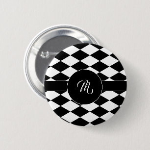 White and black diamond pattern 2 inch round button