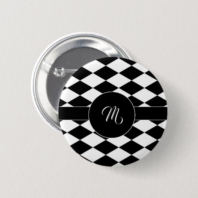 White and black diamond pattern  2 inch round button (Front & Back)