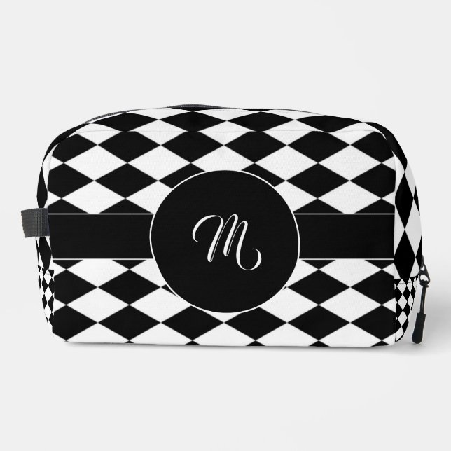 White and black diamond pattern  dopp kit (Front)
