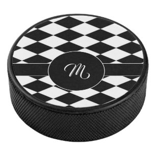 White and black diamond pattern  hockey puck