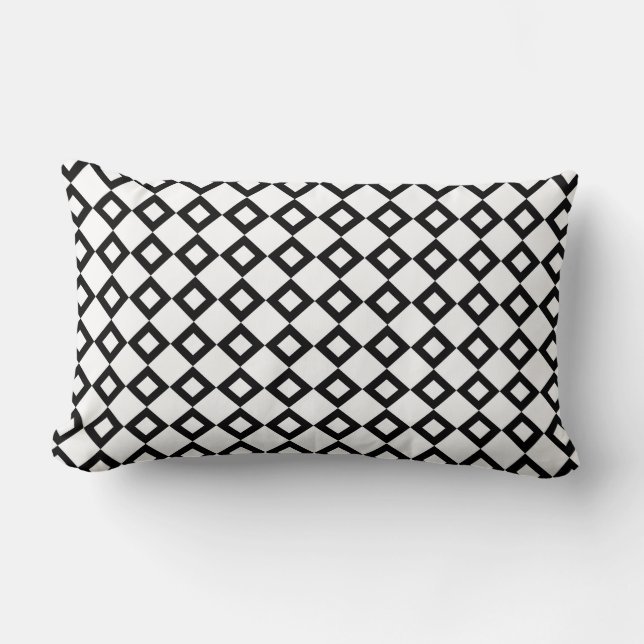 White and Black Diamond Pattern Lumbar Pillow (Front)