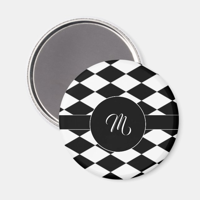 White and black diamond pattern  magnet (Front/Back)