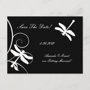 White and Black Dragonfly Save The Date Announcement Postcard