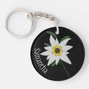 White and Black Edelweiss Flower Custom  Keychain