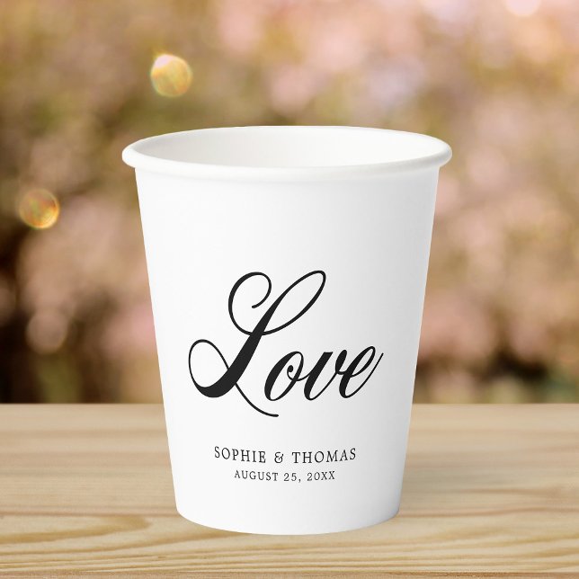 White and Black Elegant Cursive Love Paper Cups (Creator Uploaded)
