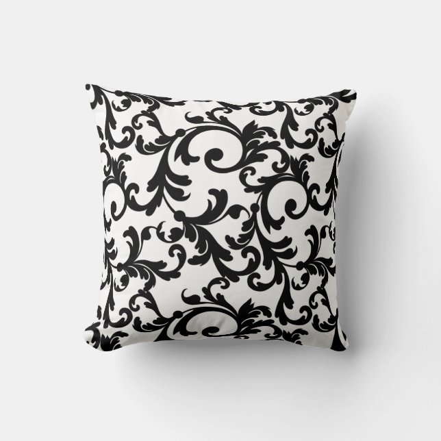White and Black Elegant Damask Throw Pillow (Front)