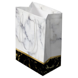 White and black faux marble combination medium gift bag