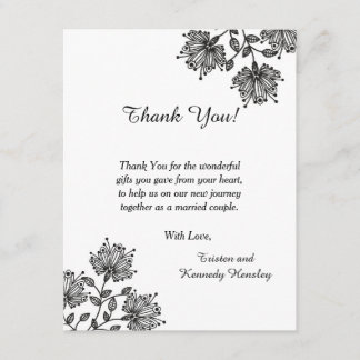 White and Black Floral 4x5 Flat Thank You Card