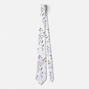 White and black floral Fowers natural Botanical Tie