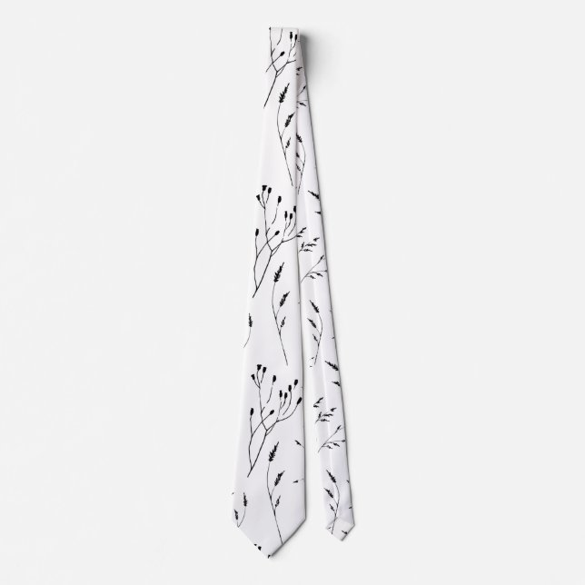 White and black floral Fowers natural Botanical Tie (Front)