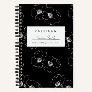 White And Black Floral Personalized Notebook