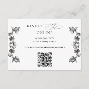 White and Black Floral QR Code RSVP Wedding Enclosure Card