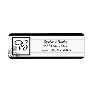 White and Black Floral Return Address Label