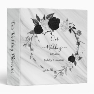 white and black floral wreath photo album binder