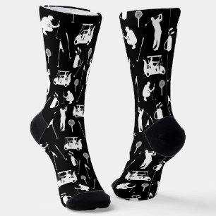 White and Black Golf Symbols Pattern Socks