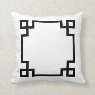 White and Black Greek Key Throw Pillow