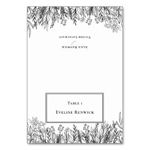 White and Black Greenery Foldable Place Card