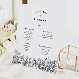 White and Black Greenery Wedding Drinks Menu Pedestal Sign