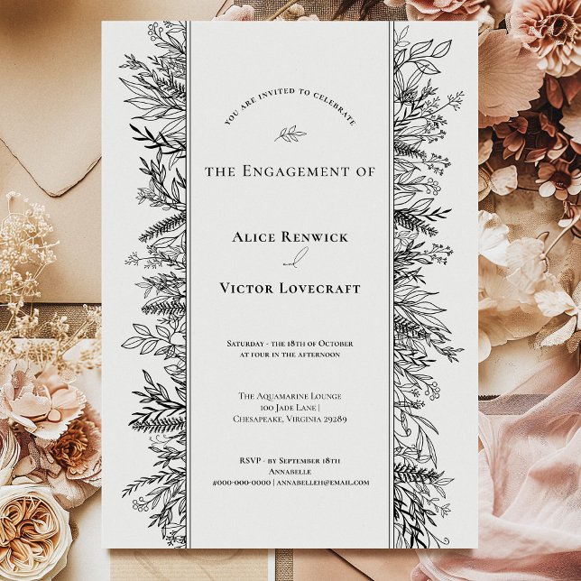White and Black Greenery Wedding Engagement Party Invitation (Creator Uploaded)