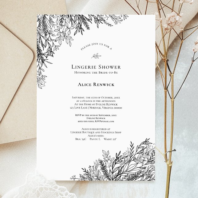 White and Black Greenery Wedding Lingerie Shower Invitation (Creator Uploaded)
