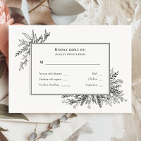 White and Black Greenery Wedding Monogram RSVP