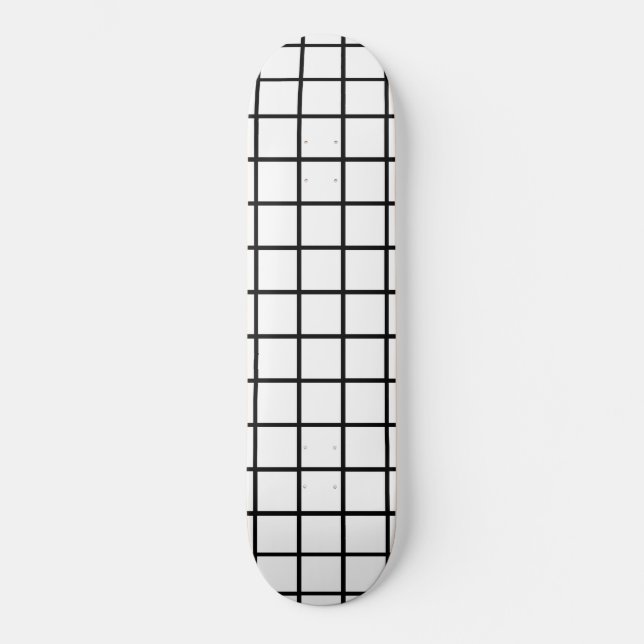 White and Black Grid Pattern Skateboard Deck (Front)