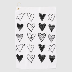 White and Black Hearts Golf Towel