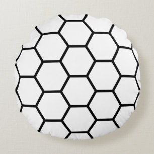 White and Black Honeycomb Round Pillow