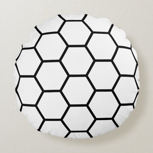 White and Black Honeycomb Round Pillow (Front)