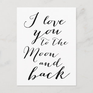 White And Black I Love You To The Moon Postcards