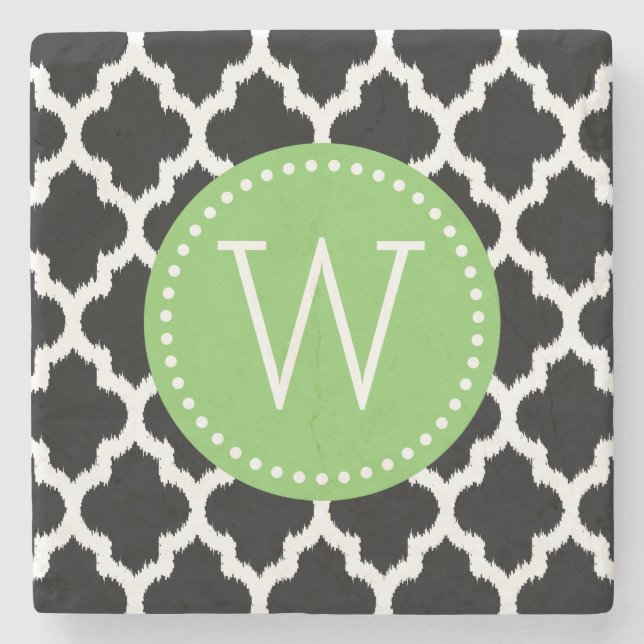 White And Black Ikat Quatrefoil Pattern 4 Stone Coaster (Front)